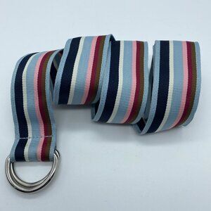 Blue Brown Red Pink White Striped Polyester D Ring Belt Women's Size S